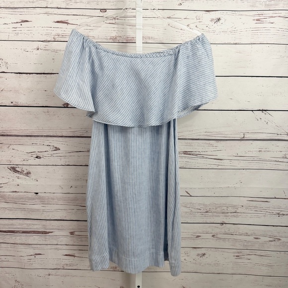7 For All Mankind Dresses & Skirts - 7 For All Mankind Off the Shoulder Light Blue & White Striped Mini Dress Medium